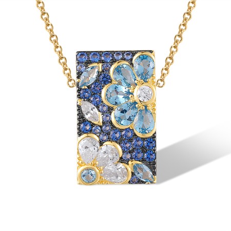 Sterling Silver w/ Yellow Black Plating Pendant Synthetic Blue Spinel,White Cubic Zirconia (P318234BNBZSC925)