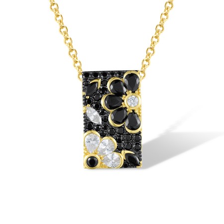 Sterling Silver w/ Yellow Black Plating Pendant Black spinel,White Cubic Zirconia without chain (P318234BSNZSC925)