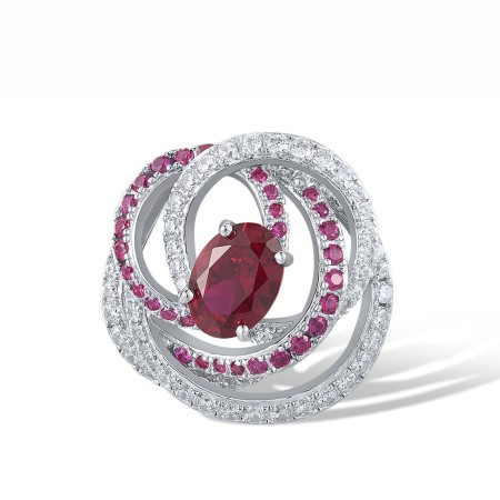 Sterling Silver Pendant Created Ruby,White Cubic Zirconia (P318238CRZSL925)