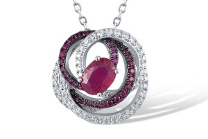 Sterling Silver w/ Black White Plating Pendant White Cubic Zirconia,Created Ruby,Natural Glass Filled Ruby (P318238RRFZSK925)