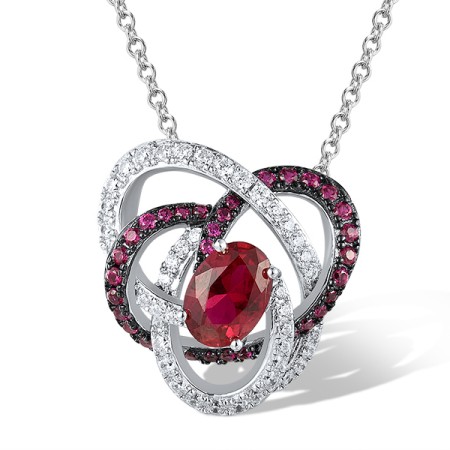 Sterling Silver w/ Black White Plating Pendant Created Ruby,White Cubic Zirconia (P318239CRZSK925)
