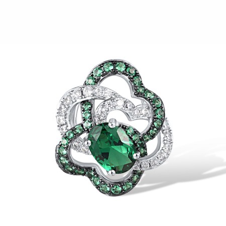 Sterling Silver w/ Black White Plating Pendant Green Spinel,White Cubic Zirconia (P318240GSZSK925)