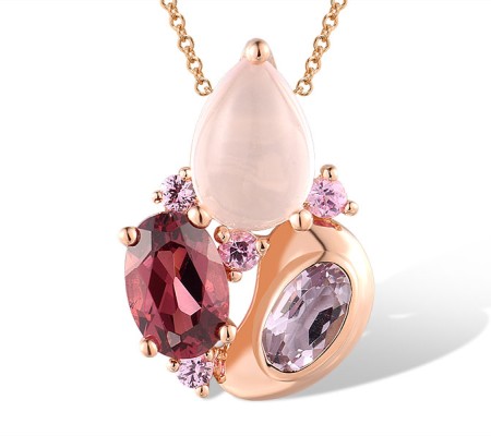 14KR Pendant Pink Quartz,Pink Sapphire,Rhodolite Garnet,Amethyst (P318246MUL14KR)
