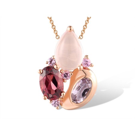 14KR Pendant Pink Quartz,Pink Sapphire,Rhodolite Garnet,Amethyst (P318246MUL14KR)