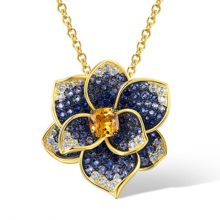 Sterling Silver w/ Yellow Black Plating Pendant Blue Nano Cubic Zirconia,Blue Spinel,White Cubic Zirconia,Yellow Nano Crystal (P318359MULSC925)