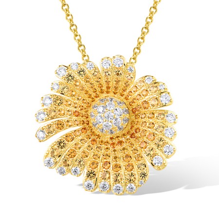 Sterling Silver w/ Yellow Plating Pendant White Cubic Zirconia,Yellow Nano Crystal (P318360YWZSY925)