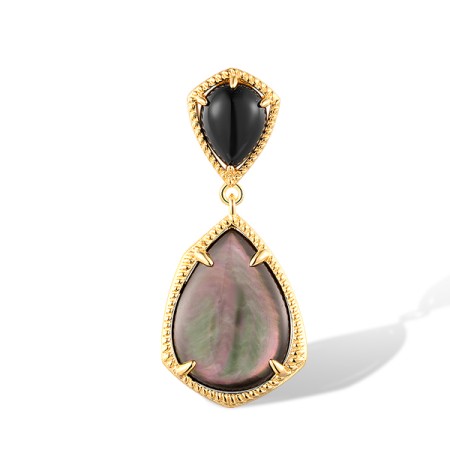 Sterling Silver w/ Yellow Plating Pendant Black Agate,Black Shell without chain (P318513BABSY925)