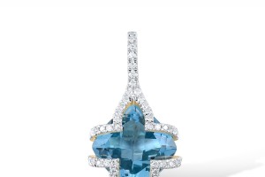 14KYW Pendant Blue Topaz (Swiss Blue),Diamond (P318560BLT14KYW)