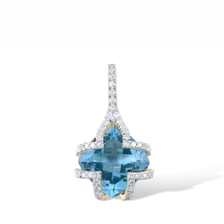14KYW Pendant Blue Topaz (Swiss Blue),Diamond (P318560BLT14KYW)