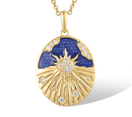 Sterling Silver w/ Yellow Plating Pendant Enamel,White Cubic Zirconia (P318571ENASY925)