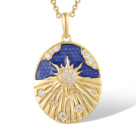 Sterling Silver w/ Yellow Plating Pendant Enamel,White Cubic Zirconia (P318571ENASY925)