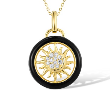 Sterling Silver w/ Yellow Plating Pendant White Cubic Zirconia,Enamel (P318572ENASY925)