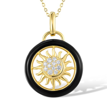 Sterling Silver w/ Yellow Plating Pendant White Cubic Zirconia,Enamel (P318572ENASY925)