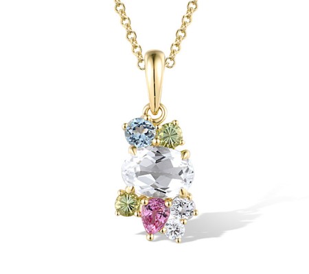 14KY Pendant Blue Topaz (Swiss Blue),Green Garnet,Pink Sapphire,White Topaz (P318590MUL14KY)