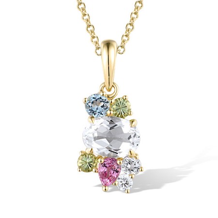 14KY Pendant Blue Topaz (Swiss Blue),Green Garnet,Pink Sapphire,White Topaz (P318590MUL14KY)