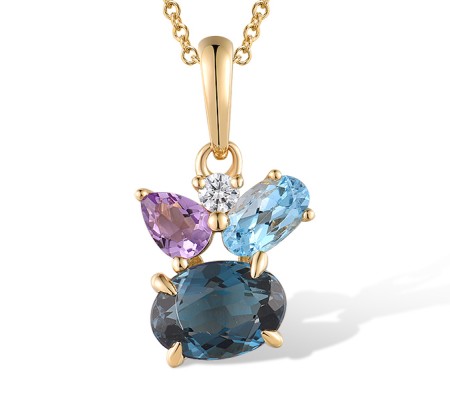 14KY Pendant Diamond,London Blue Topaz,Amethyst,Blue Topaz (Swiss Blue) (P318591ABLD14KY)