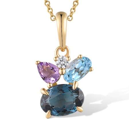 14KY Pendant Diamond,London Blue Topaz,Amethyst,Blue Topaz (Swiss Blue) (P318591ABLD14KY)