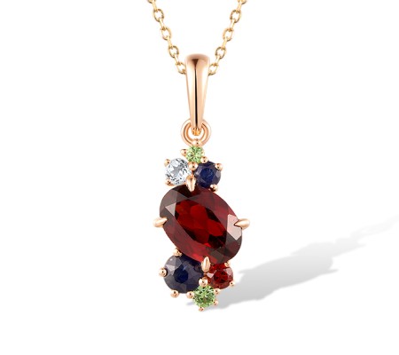 14KR Pendant Blue Sapphire,Garnet,Green Garnet,White Topaz (P318592MUL14KR)