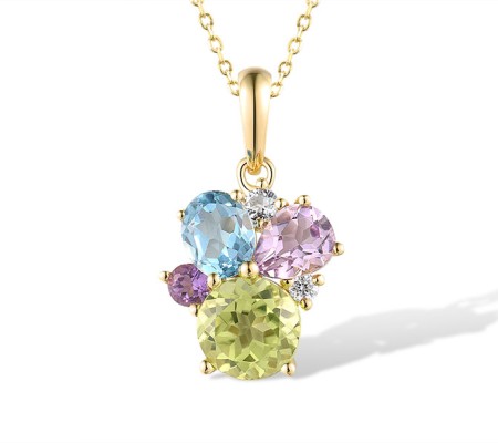 14KY Pendant Amethyst,Blue Topaz (Swiss Blue),Peridot,White Topaz (P318593MUL14KY)