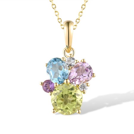 14KY Pendant Amethyst,Blue Topaz (Swiss Blue),Peridot,White Topaz (P318593MUL14KY)