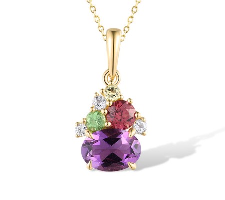14KY Pendant Amethyst,Green Garnet,Peridot,Rhodolite Garnet,White Topaz (P318594MUL14KY)