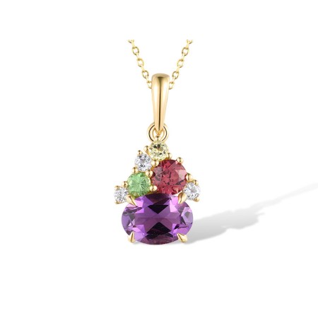 14KY Pendant Amethyst,Green Garnet,Peridot,Rhodolite Garnet,White Topaz (P318594MUL14KY)