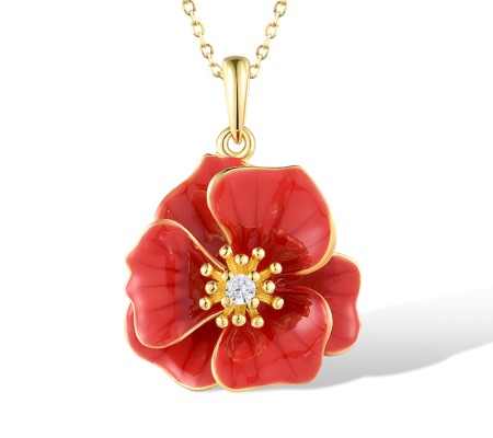 Sterling Silver w/ Yellow Plating Pendant White Cubic Zirconia,Enamel (P318613ENASY925)