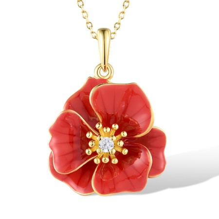 Sterling Silver w/ Yellow Plating Pendant White Cubic Zirconia,Enamel (P318613ENASY925)