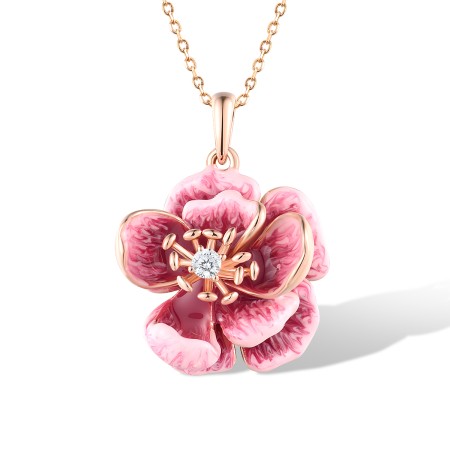 Sterling Silver w/ Rose Plating Pendant White Cubic Zirconia,Enamel (P318614ENASR925)