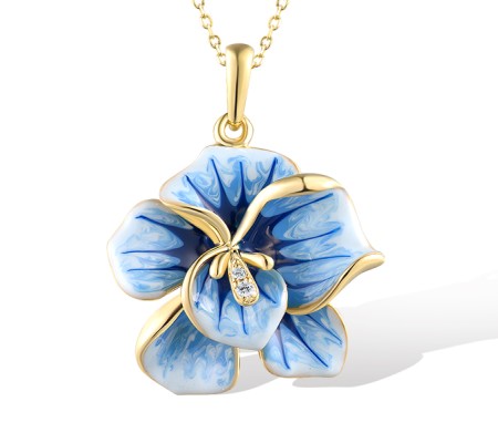 Sterling Silver w/ Yellow Plating Pendant Enamel,White Cubic Zirconia (P318615ENASY925)