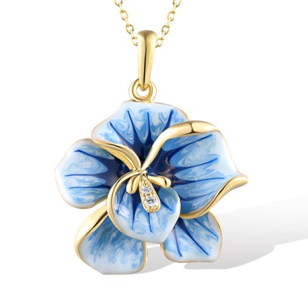 Sterling Silver w/ Yellow Plating Pendant Enamel,White Cubic Zirconia (P318615ENASY925)