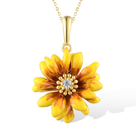 Sterling Silver w/ Yellow Plating Pendant Enamel,White Cubic Zirconia with out chain (P318616ENASY925)