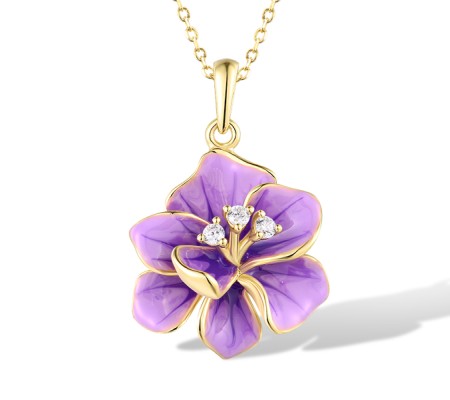 Sterling Silver w/ Yellow Plating Pendant White Cubic Zirconia,Enamel (P318617ENASY925)