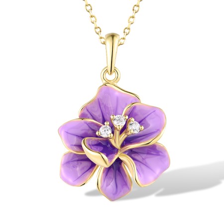 Sterling Silver w/ Yellow Plating Pendant White Cubic Zirconia,Enamel (P318617ENASY925)