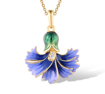 Sterling Silver w/ Yellow Plating Pendant Enamel,White Cubic Zirconia (P318618ENASY925)