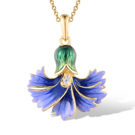 Sterling Silver w/ Yellow Plating Pendant Enamel,White Cubic Zirconia (P318618ENASY925)