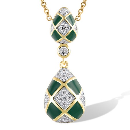 Sterling Silver w/ Ionic Yellow Plating Pendant Enamel,White Cubic Zirconia (P318631ENASP925)