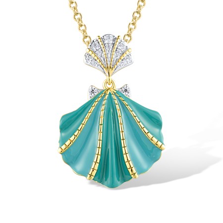 Sterling Silver w/ Ionic Yellow Plating Pendant Enamel,White Cubic Zirconia (P318643ENA1SP925)