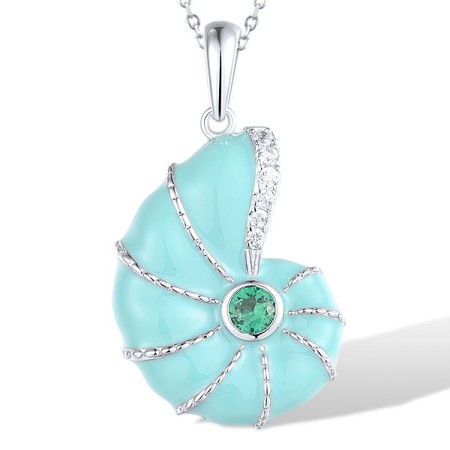 Sterling Silver Pendant Enamel,Green Spinel,White Cubic Zirconia (P318644ENASL925)