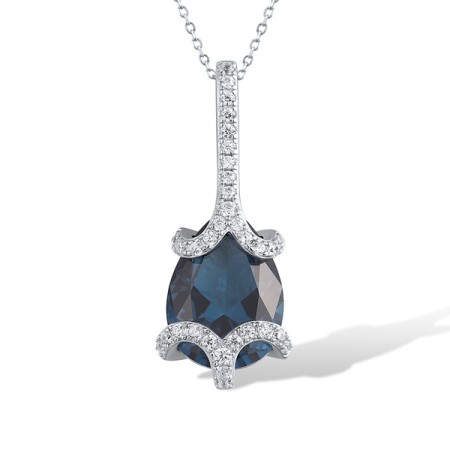 Sterling Silver Pendant Blue Spinel,White Cubic Zirconia (P318670BLZSL925)