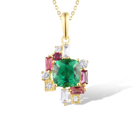 Sterling Silver w/ Yellow Plating Pendant Green Spinel,Red Nano Crystal,White Cubic Zirconia,Created Ruby (P318731MULSY925)
