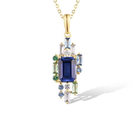 Sterling Silver w/ Yellow Plating Pendant Green Spinel,White Cubic Zirconia,Blue Spinel,Created Sapphire (P318732MULSY925)