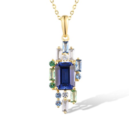 Sterling Silver w/ Yellow Plating Pendant Green Spinel,White Cubic Zirconia,Blue Spinel,Created Sapphire (P318732MULSY925)
