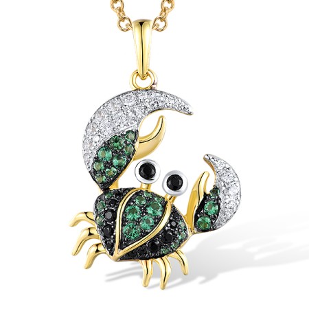 Sterling Silver w/ Yellow Black White Plating Pendant Green Spinel,White Cubic Zirconia,Black spinel (P318805BGSZSZ925)