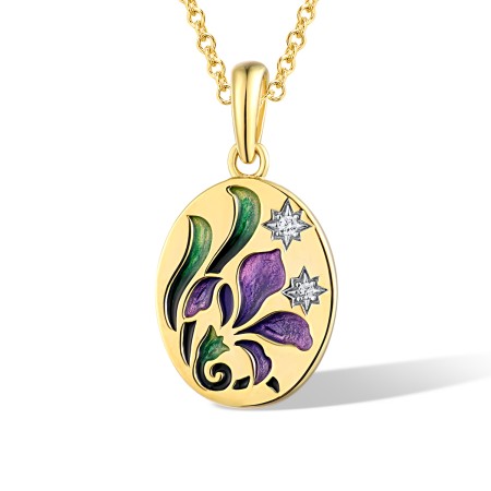 Sterling Silver w/ Ionic Yellow Plating Pendant Enamel,White Cubic Zirconia (P318832ENASP925)