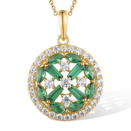  Sterling Silver w/ Yellow Plating Pendant Green Spinel,White Cubic Zirconia with out chain (P318875GSZSY925)