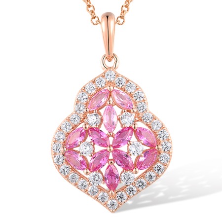 Sterling Silver w/ Rose Plating Pendant Created Pink Sapphire,White Cubic Zirconia (P318878CPSZSR925)