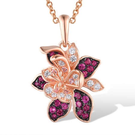 Sterling Silver w/ Rose Black Plating Pendant Created Pink Sapphire,Created Ruby,White Cubic Zirconia (P318880CPRZSD925)