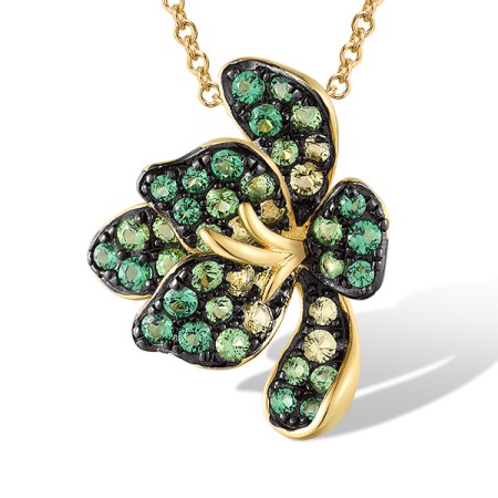 Sterling Silver w/ Yellow Black Plating Pendant Green Nano Cubic Zirconia (Per,Green Spinel (P318883GSNZSC925)