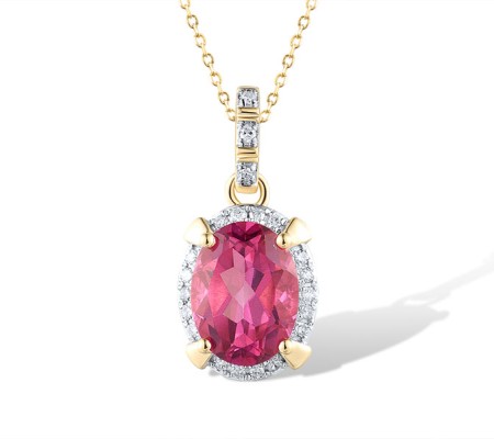14KYW Pendant Diamond,Pink Topaz without chain (P318993PNT14KYW)